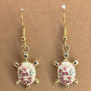 18k Gold Platted Floral Turtle Dangle Earrings